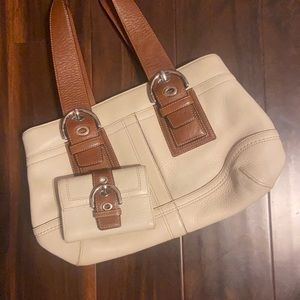 Coach cream & brown purse wallet set